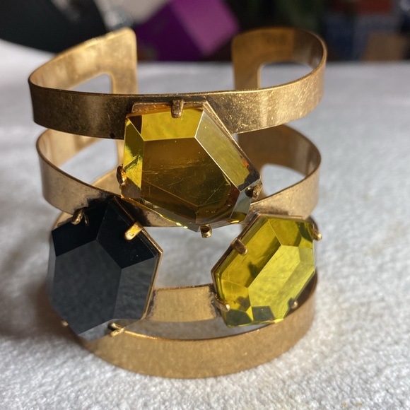 BCBG GENERATION Cuff Bangle Bracelet Gold Tone Cut out 3 Set in Stones - Picture 2 of 4